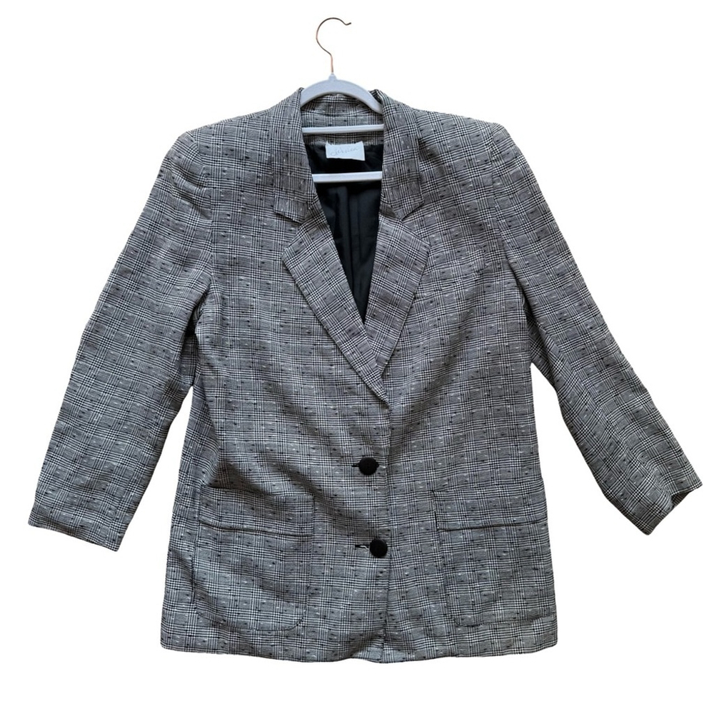 Jessica Vintage Black and White Checkered Plaid Blazer Size 12 Fully Lined - Picture 10 of 15